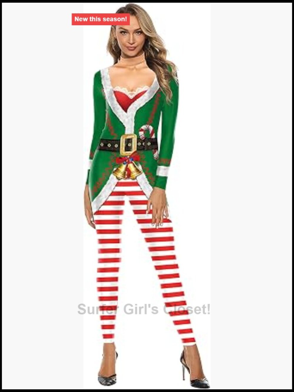 3D Printed Christmas Jumpsuit Long Sleeve Turtleneck Bodysuit Onesie Costume
